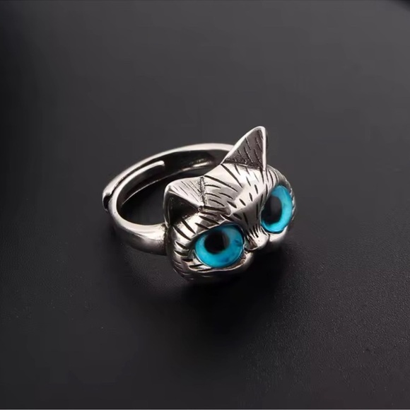 Cat Blue Eyes Silver Ring - Picture 11 of 16